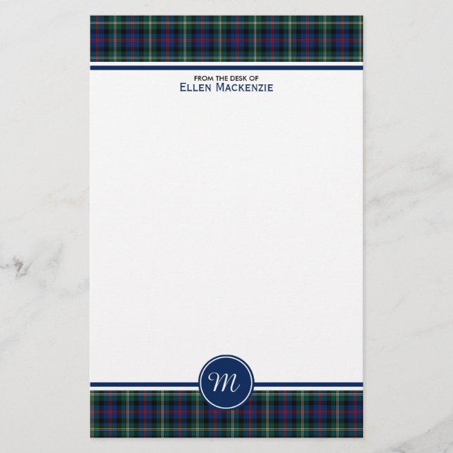 Papelería Malcolm Clan Tartan Dark Blue Plaid Monograma (Anverso)