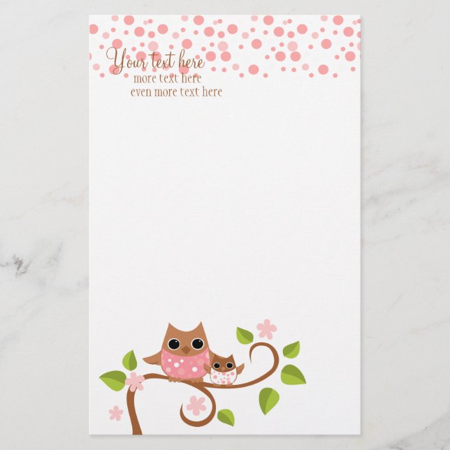 Papelería Mamá y Bebé Lechuza (Anverso)