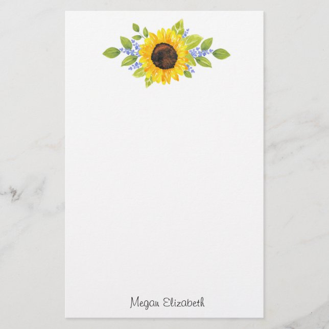 Papelería Mano Pintada Acuarela Cañón De Girasol (Anverso)