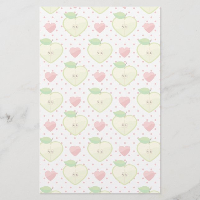 Papelería Manzanas cardíacas con puntos y corazones de polka (Anverso)