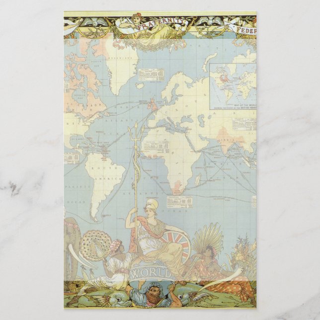 Papelería Mapa del mundo antiguo del imperio británico, 1886 (Anverso)