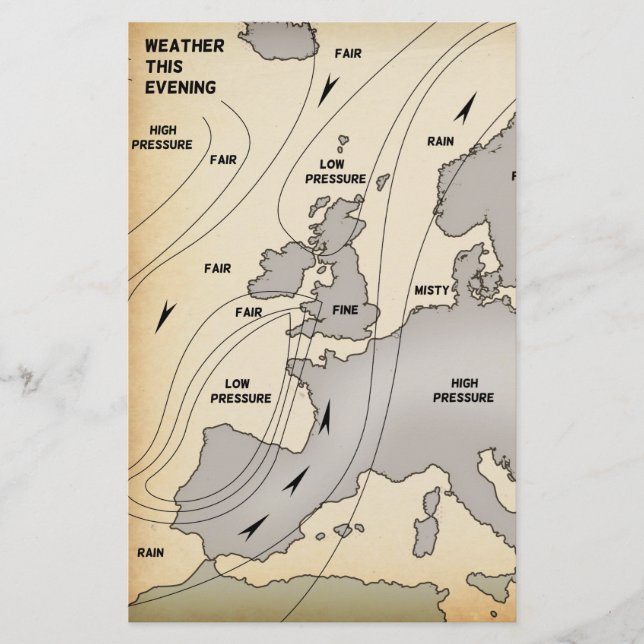 Papelería Mapa meteorológico antiguo de las Islas Británicas (Anverso)