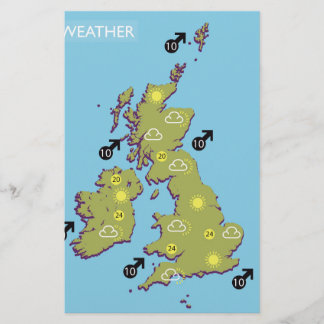 Papelería Mapa meteorológico retro de TV de las Islas Britán