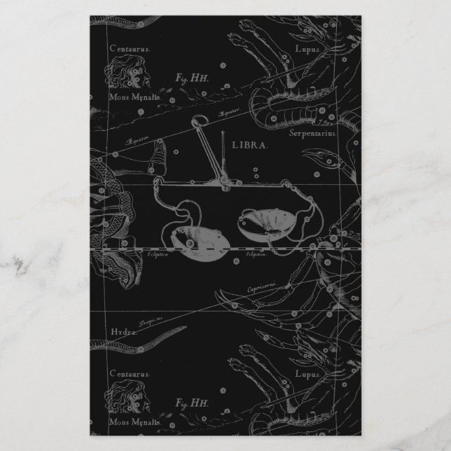 Papelería Mapa sobre negro de la Constelación Libra Hevelius (Anverso)