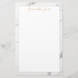 Papelería Marble blanco y nombre personalizado metálico de o