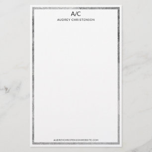 Papelería Marco clásico moderno y elegante de plata en monog