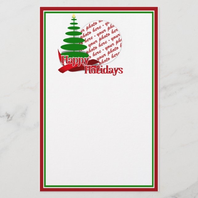 Papelería Marco de Foto de Árbol de Navidad con Cinta Roja (Anverso)