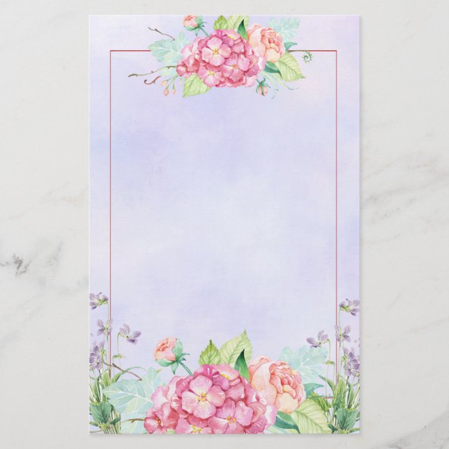 Papelería Marco floral de acuarela rosa moderno (Anverso)