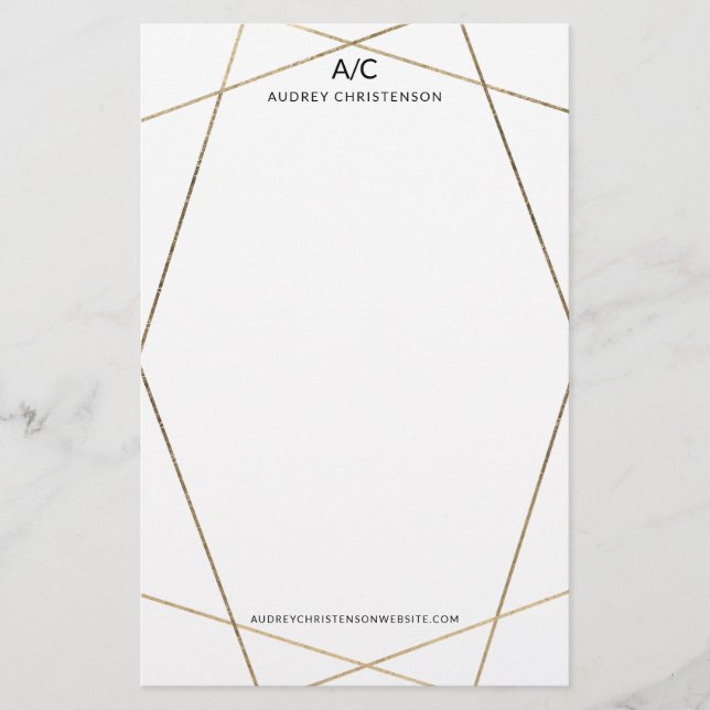 Papelería Marco geométrico de oro de moda monograma moderno  (Anverso)
