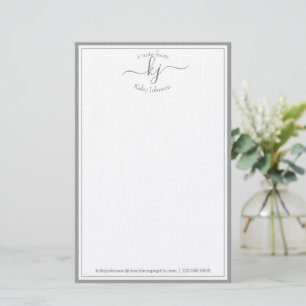 Papelería Marco gris claro clásico del monograma Minimalista