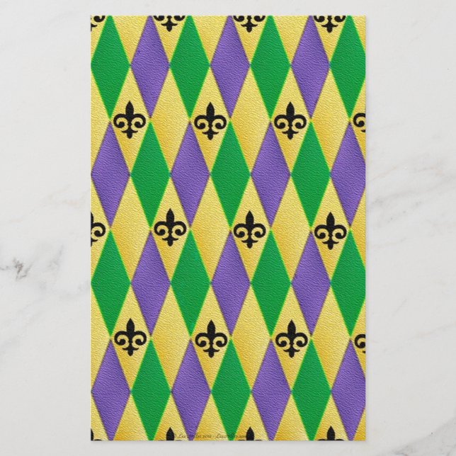 Papelería Mardi Gras Harlequin Fleur De Lis (Anverso)
