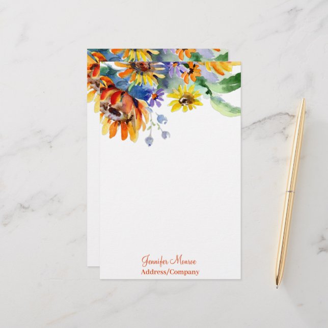 Papelería Margaritas acuarela personalizadas (Anverso/Reverso In Situ)