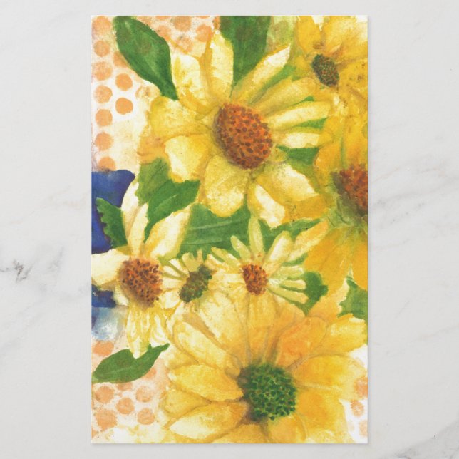 Papelería margaritas amarillas en jarrón azul (Anverso)
