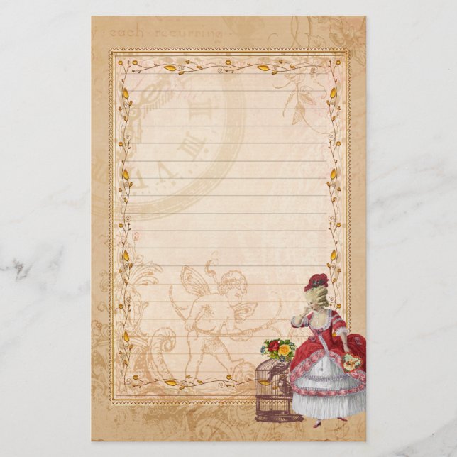 Papelería Marie Antoinette Bird Cage Rose Stationery (Anverso)