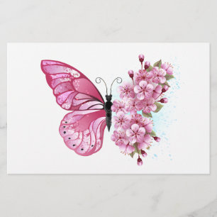 Papelería Mariposa de flores con Sakura rosa