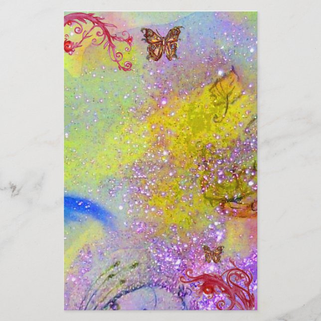 Papelería MARIPOSA EN SPARKLES 2, azul violeta amarillo rojo (Anverso)