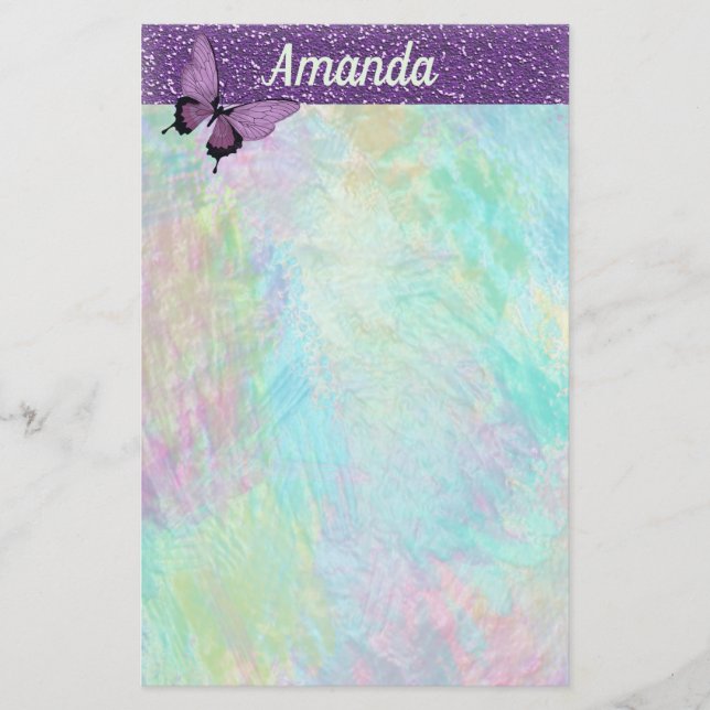 Papelería Mariposa femenina y falso purpurina (Anverso)