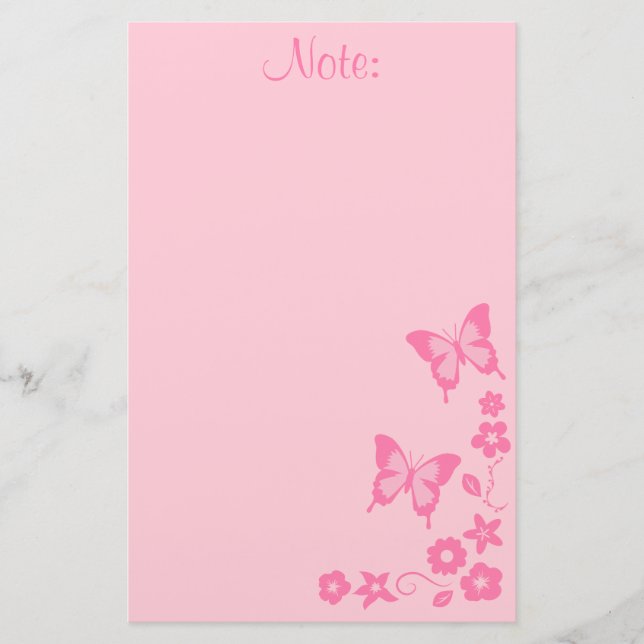 Papelería Mariposa Rosa Elegante Flores Niña (Anverso)