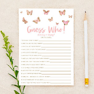 Papelería ¡Mariposa Rosada Adivina Quién! Juego Baby Shower