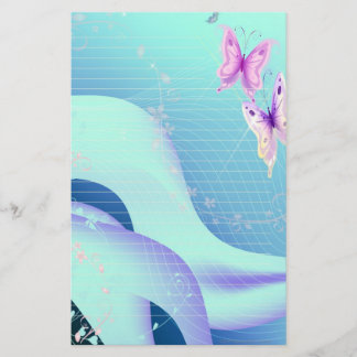 Papelería Mariposa rosada en ondas de inmóvil azul