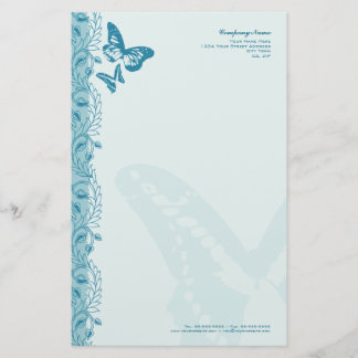 Papelería Mariposa y borde orgánico decorativo en azul