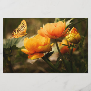 Papelería Mariposa y flores naranjas