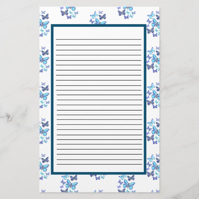 Papelería Mariposas Azules En Puntos (Anverso)
