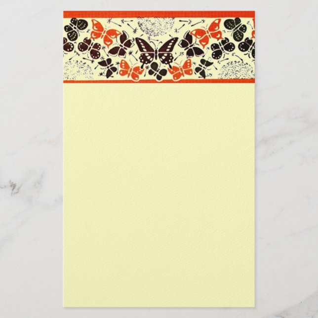 Papelería MARIPOSAS DE FANCÍA NEGRA naranja, crema (Anverso)
