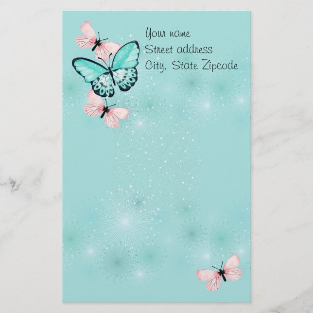 Papelería Mariposas delicadas personalizadas (Anverso)