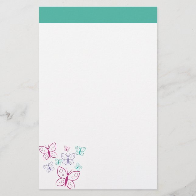 Papelería Mariposas moradas y turquesas (Anverso)