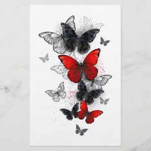 Papelería Mariposas Morpho voladoras negras y rojas