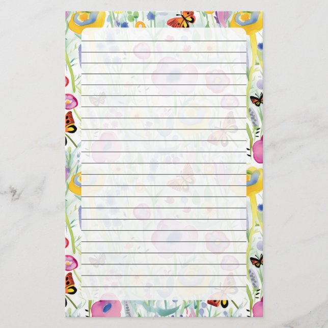 Papelería Mariposas y flores (Anverso)