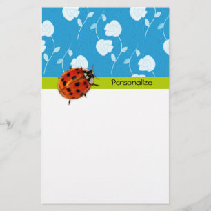Papelería Mariquita floral azul de moda con nombre