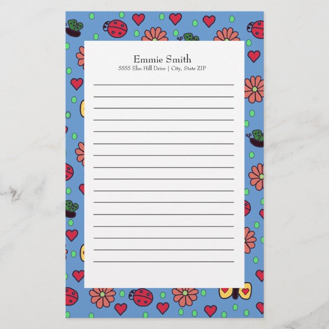Papelería Mariquitas Flores Corazones Mariposas Lindas (Anverso)