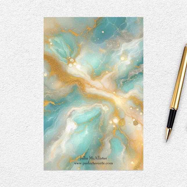 Papelería Mármol celeste turquesa con bañeras de oro (Subido por el creador)
