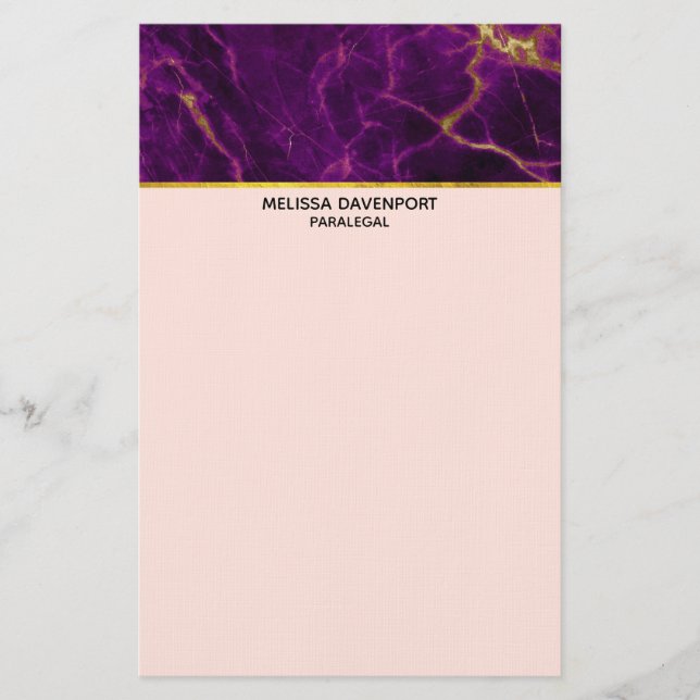 Papelería Mármol morado y dorado moderno (Anverso)