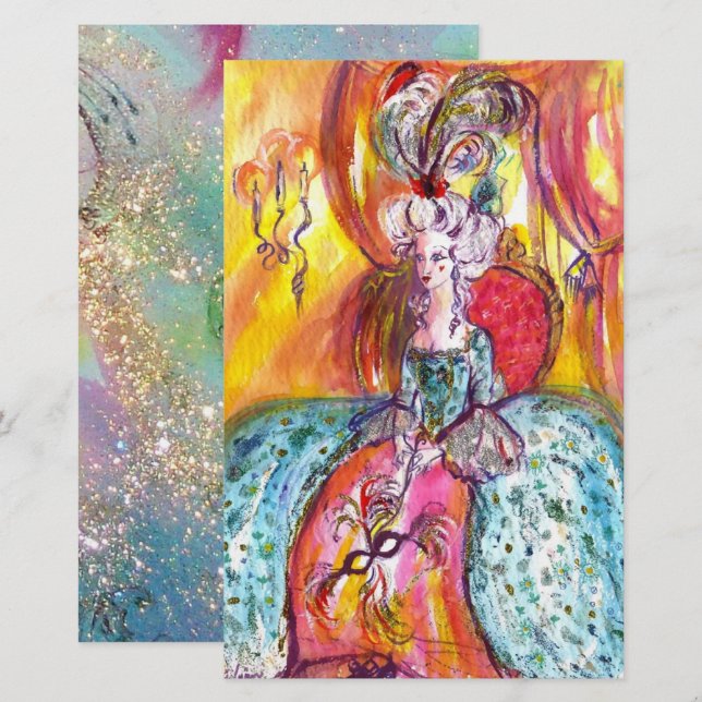 Papelería Mascarada veneciana COLOMBINA Mascarillas rosa azu (Anverso / Reverso)