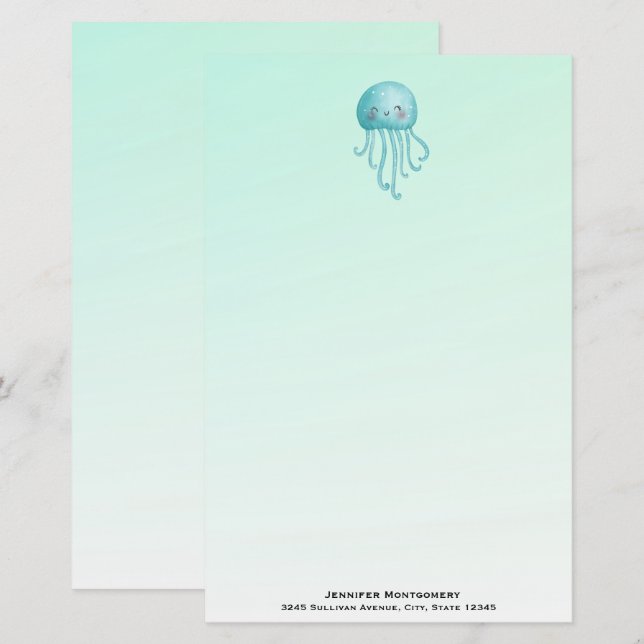 Papelería Melocote azul-verde dulce y divertido (Anverso / Reverso)
