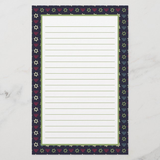 Papelería Menorah verde rosa azul y estrella de patrón de Da (Anverso)