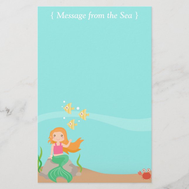 Papelería Mensaje del mar, sirena con los animales del (Anverso)