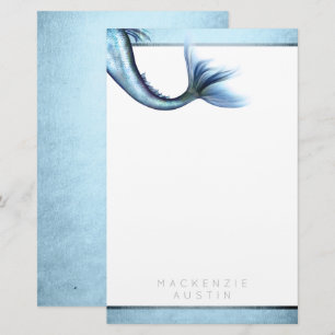 Papelería Mermaid Glam Tail Personalizado Dusty Ice Blue L