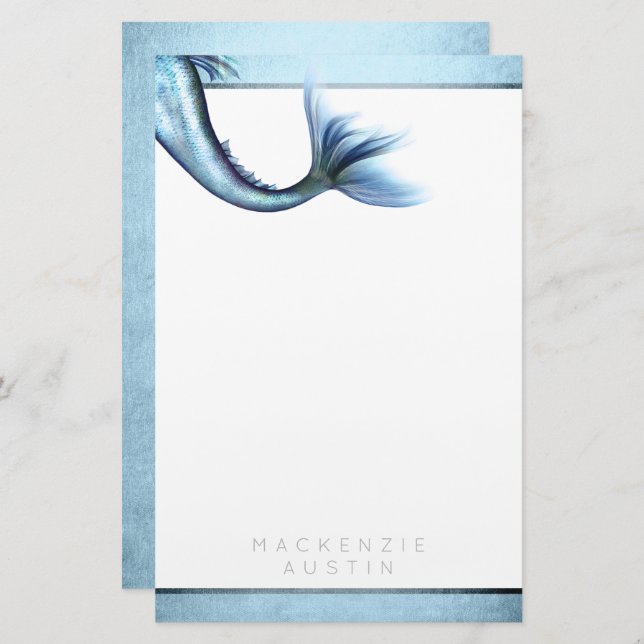 Papelería Mermaid Glam Tail | Personalizado Dusty Ice Blue L (Anverso / Reverso)