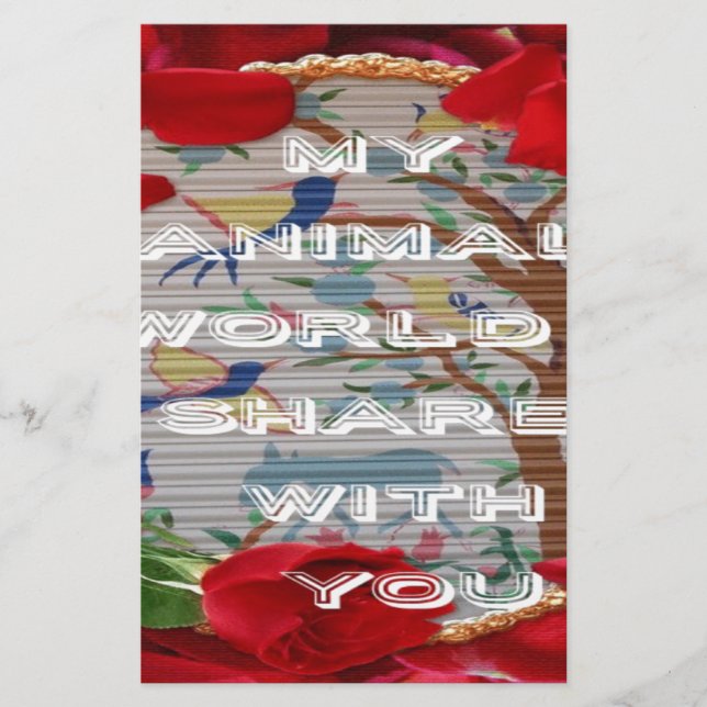 Papelería Mi mundo animal: Hermoso diseño de árboles y aves (Anverso)