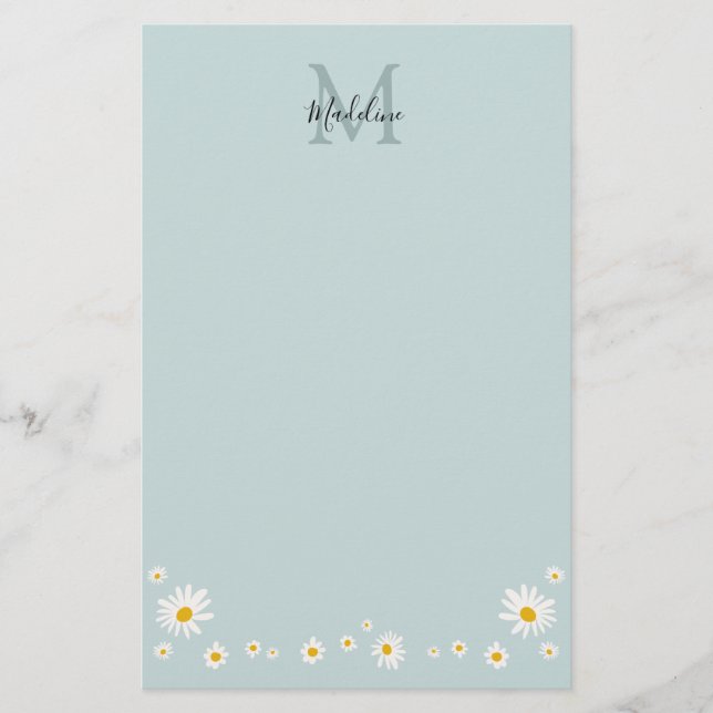 Papelería Minimalist Daisy Teal Script Monogram (Anverso)