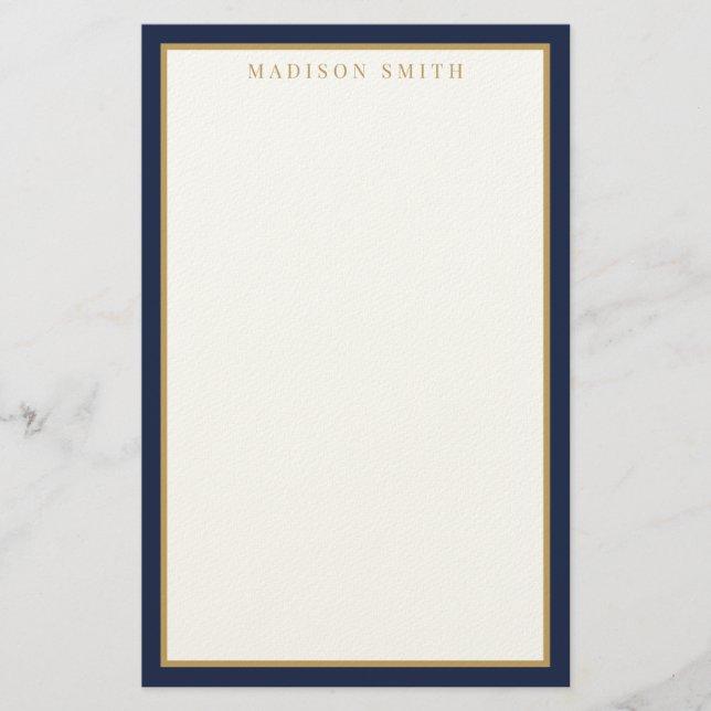 Papelería Minimalist Navy Blue and Gold Monogram (Anverso)