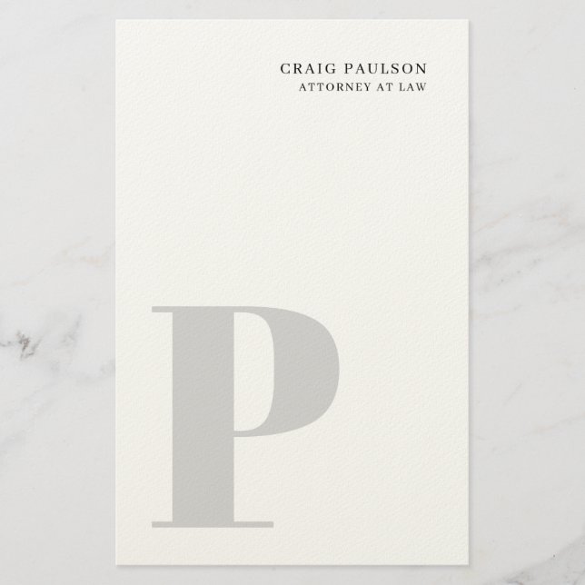 Papelería Minimalist Plain Modern Grey Monogram Name Title (Anverso)