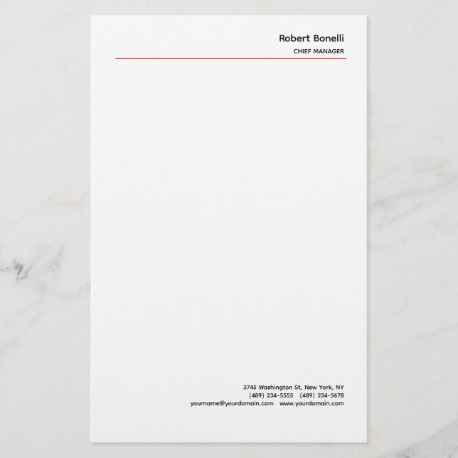 Papelería Minimalista Llano Rojo Blanco Moderno  (Anverso)