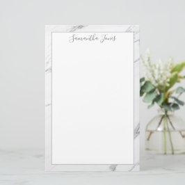 Papelería Mínimo moderno nombre personalizado de mármol blan