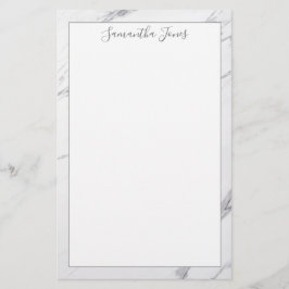 Papelería Mínimo moderno nombre personalizado de mármol blan