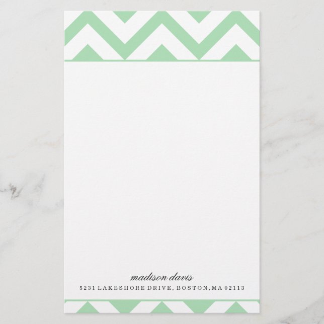 Papelería Mint y Chevron Blanco | Stationery personalizada (Anverso)